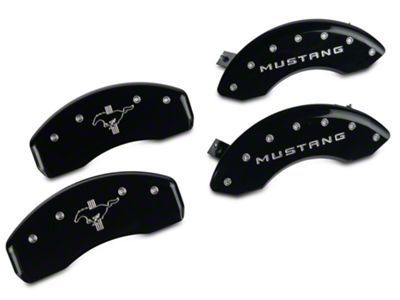 MGP Brake Caliper Covers with Tri-Bar Pony Logo; Black; Front and Rear (15-23 Mustang EcoBoost w/o Performance Pack, V6)