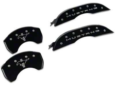 MGP Brake Caliper Covers with Tri-Bar Pony Logo; Black; Front and Rear (15-23 Mustang GT w/o Performance Pack)