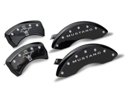 MGP Brake Caliper Covers with Pony Tri-Bar Logo; Black; Front and Rear (05-09 Mustang GT, V6)