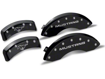 MGP Brake Caliper Covers with Pony Logo; Black; Front and Rear (99-04 Mustang GT, V6)