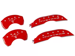 MGP Red Caliper Covers with Tri-Bar Pony Logo; Front and Rear (15-23 Mustang GT w/o Performance Pack)