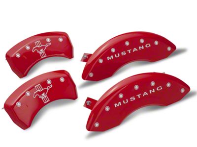 MGP Brake Caliper Covers with Pony Tri-Bar Logo; Red; Front and Rear (05-09 Mustang GT, V6)