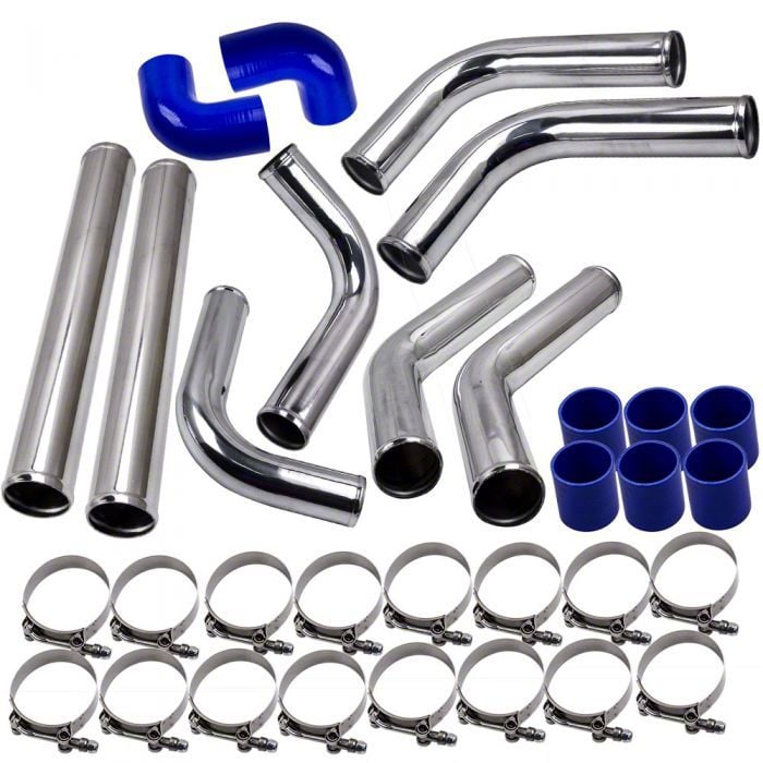 2.50-Inch 2.50-Inch Aluminum Intercooler Piping and Hose Kit; Blue