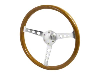 370mm Wood Grain Style 3-Spoke Steering Wheel; Wood/Plastic Composite (Universal; Some Adaptation May Be Required)