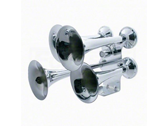 4-Trumpets Air Powered Train Horn; Chrome (Universal; Some Adaptation May Be Required)