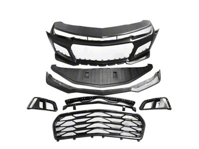 5th to 6th Gen ZL1 Style Front Bumper with Headlights and Fog Lights; Unpainted (14-15 Camaro w/ Factory Halogen Headlights, Excluding ZL1)