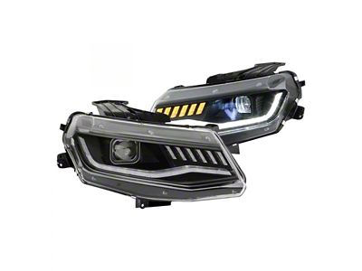 APEX Series Sequential Turn Signal Full LED Headlights; Black Housing; Clear Lens (16-18 Camaro w/ Factory Halogen Headlights)