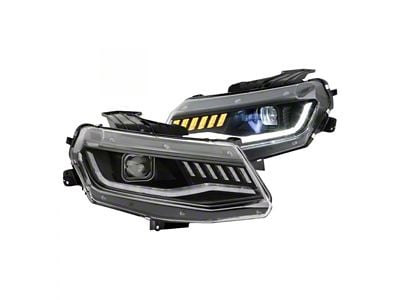 APEX Series Sequential Turn Signal Full LED Headlights; Black Housing; Clear Lens (16-18 Camaro w/ Factory HID Headlights)