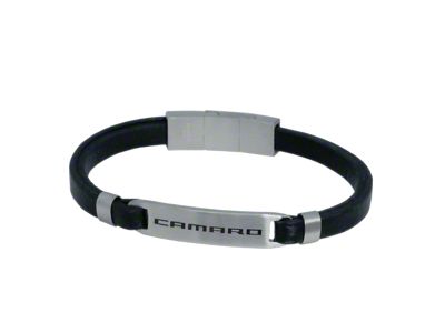 Camaro Black Leather Bracelet; 8-Inch to 8.50-Inch