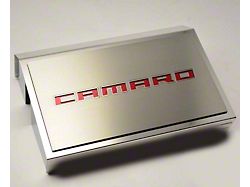 Brushed Fuse Box Cover with Camaro Top Plate; Red Carbon Fiber Inlay (16-24 Camaro)