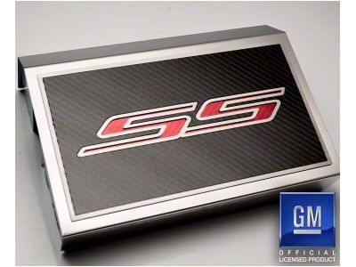 Brushed Fuse Box Cover with Carbon Fiber RS Top Plate; Solid Bright Red (16-24 Camaro SS)