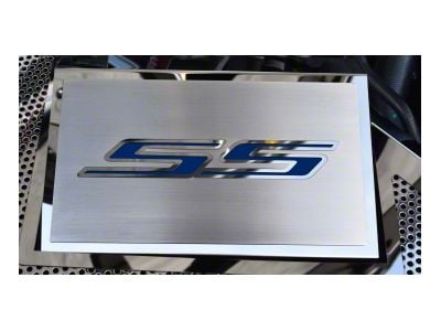 Brushed Fuse Box Cover with SS Top Plate; Solid Dark Blue (16-24 Camaro SS)