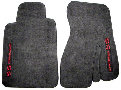 Carpet Front Floor Mats with Camaro SS Logo; Ebony (93-02 Camaro Coupe)