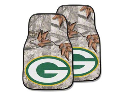 Carpet Front Floor Mats with Green Bay Packers Logo; Camo (Universal; Some Adaptation May Be Required)