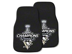Carpet Front Floor Mats with Pittsburgh Penguins 2009 NHL Stanley Cup Champions Logo; Black (Universal; Some Adaptation May Be Required)