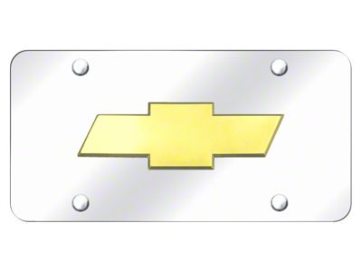 Chevy Logo License Plate; Gold on Chrome (Universal; Some Adaptation May Be Required)