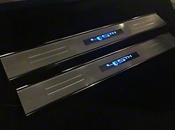 Door Sill Plates with 45th Logo; Silver; Blue Lighting Kit (10-24 Camaro)