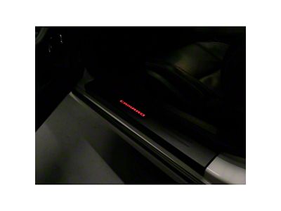 Door Sill Plates with Camaro Logo; Black; Red Lighting Kit (10-24 Camaro)