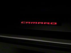 Door Sill Plates with Red Camaro Logo; Black (10-24 Camaro)