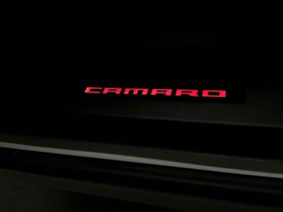 Door Sill Plates with Red Camaro Logo; Black (10-24 Camaro)