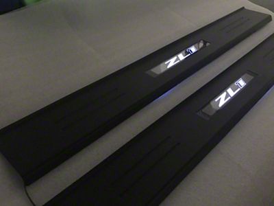 Door Sill Plates with ZL1 Logo; Black; Extreme Multi-Color Lighting Kit (10-24 Camaro)