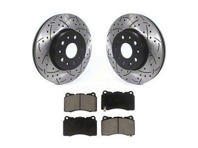 Drilled and Slotted Brake Rotor and Ceramic Pad Kit; Front (16-24 Camaro LS & LT w/ 4-Piston Front Calipers; 2020 Camaro LT1)