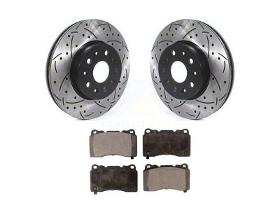 Drilled and Slotted Brake Rotor and Ceramic Pad Kit; Front (16-24 Camaro LS & LT w/ 4-Piston Front Calipers; 2020 Camaro LT1)