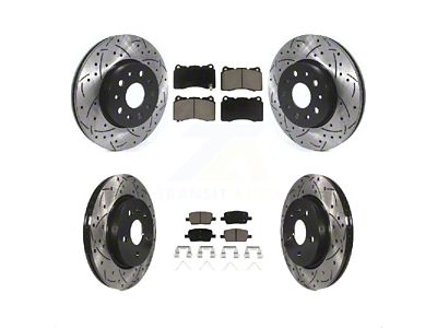 Drilled and Slotted Brake Rotor and Ceramic Pad Kit; Front and Rear (16-24 Camaro LS & LT w/ 4-Piston Front Calipers; 2020 Camaro LT1)