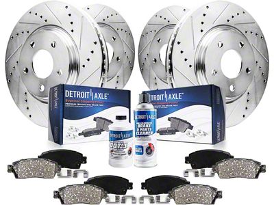 Drilled and Slotted Brake Rotor, Pad, Brake Fluid and Cleaner Kit; Front and Rear (10-15 Camaro LS, LT)