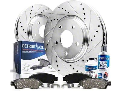 Drilled and Slotted Brake Rotor, Pad, Brake Fluid and Cleaner Kit; Front (2010 Camaro SS)