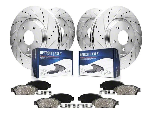 Drilled and Slotted Brake Rotor and Pad Kit; Front and Rear (10-15 Camaro LS, LT)