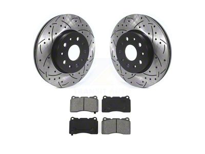 Drilled and Slotted Brake Rotor and Semi-Metallic Pad Kit; Front (16-24 Camaro LS & LT w/ 4-Piston Front Calipers; 2020 Camaro LT1)