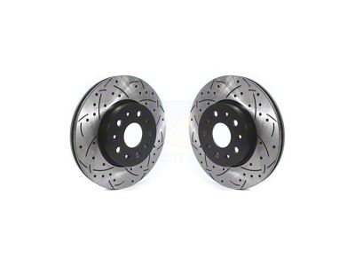 Drilled and Slotted Rotors; Front Pair (16-24 Camaro LS & LT w/ 4-Piston Front Calipers; 2020 Camaro LT1)