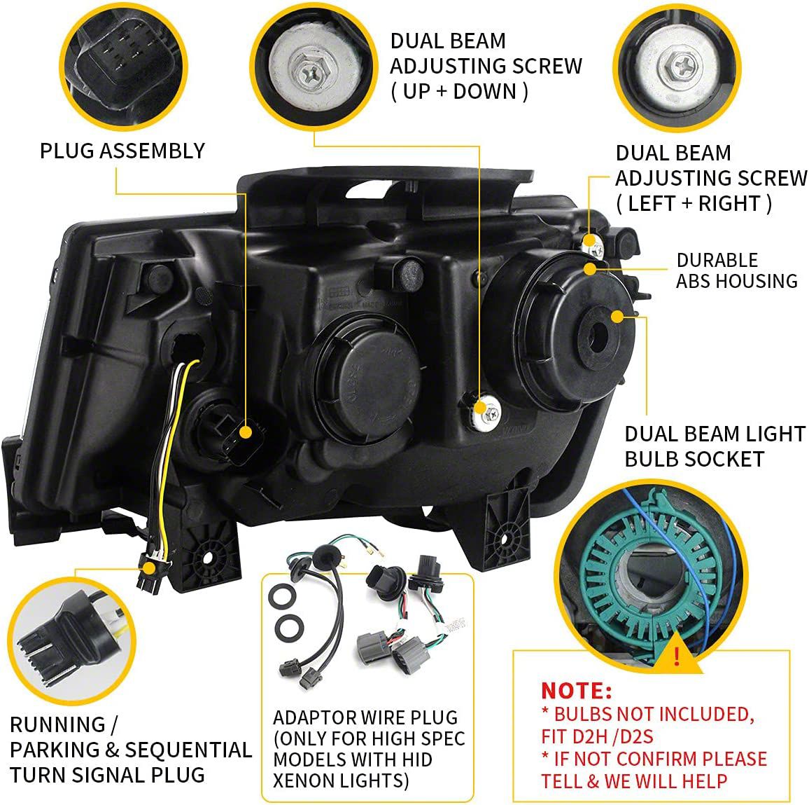 リセ　23BOX Camaro Dual Beam Projector Headlights; Black Housing; Smoked