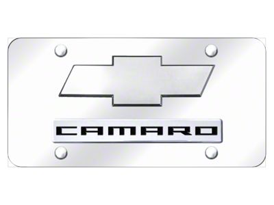Dual Camaro Logo License Plate; Chrome on Chrome (Universal; Some Adaptation May Be Required)