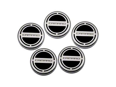 Engine Caps with Camaro Logo; Brushed Black (10-15 V8 Camaro)