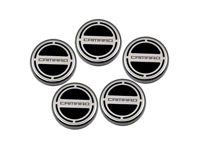 Engine Caps with Camaro Logo; Black Solid (10-15 V6 Camaro)