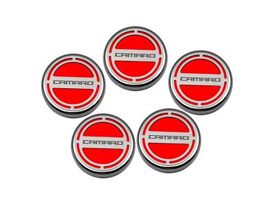 Engine Caps with Camaro Logo; Solid Bright Red (10-15 V6 Camaro)