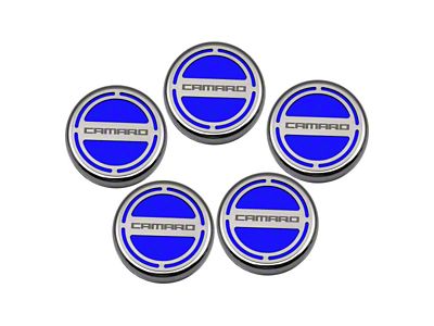 Engine Caps with Camaro Logo; Solid Dark Blue (10-15 V6 Camaro)