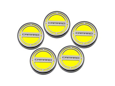 Engine Caps with Camaro Logo; Solid Yellow (10-15 V6 Camaro)