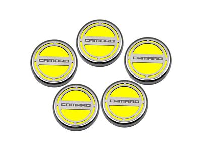 Engine Caps with Camaro Logo; Yellow Solid (10-15 V6 Camaro)