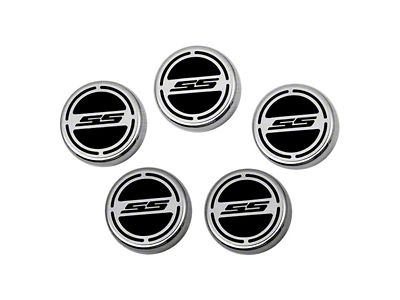 Engine Caps with SS Logo; Brushed Black (10-15 Camaro SS w/ Automatic Transmission)