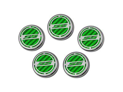 Engine Caps with SS Logo; Green Carbon Fiber (10-15 Camaro SS w/ Automatic Transmission)