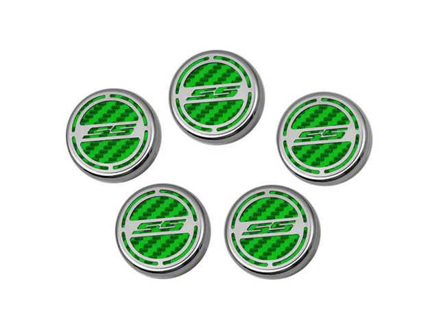 Engine Caps with SS Logo; Green Carbon Fiber (10-15 Camaro SS w/ Automatic Transmission)