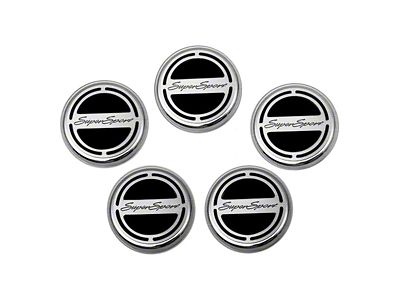 Engine Caps with Super Sport Logo; Brushed Black (10-15 Camaro SS w/ Automatic Transmission)