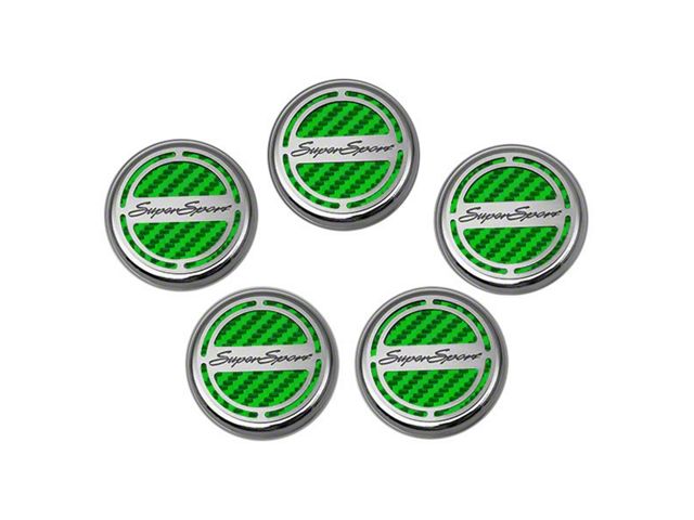Engine Caps with Super Sport Logo; Green Carbon Fiber (10-15 Camaro SS w/ Automatic Transmission)