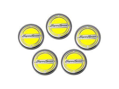 Engine Caps with Super Sport Logo; Yellow (10-15 Camaro SS w/ Automatic Transmission)
