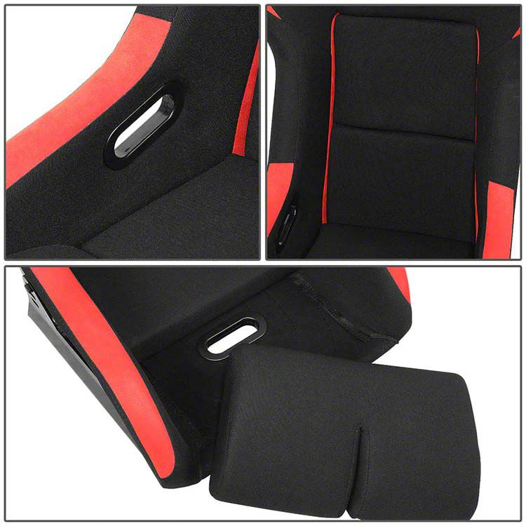 Pair Of Black & Red PVC Leather Racing Seats – Reclining, With Sliders – Universal Fit