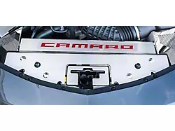 Illuminated Front Header Plate with Camaro Logo; Polished; Red (16-24 V6, V8 Camaro)
