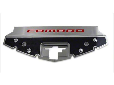 Illuminated Front Header Plate with Camaro Logo; Carbon Fiber (16-24 V6, V8 Camaro)
